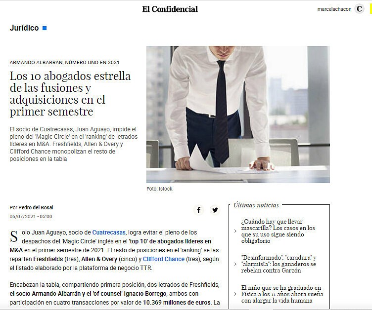 Los 10 abogados estrella de las fusiones y adquisiciones en el primer semestre